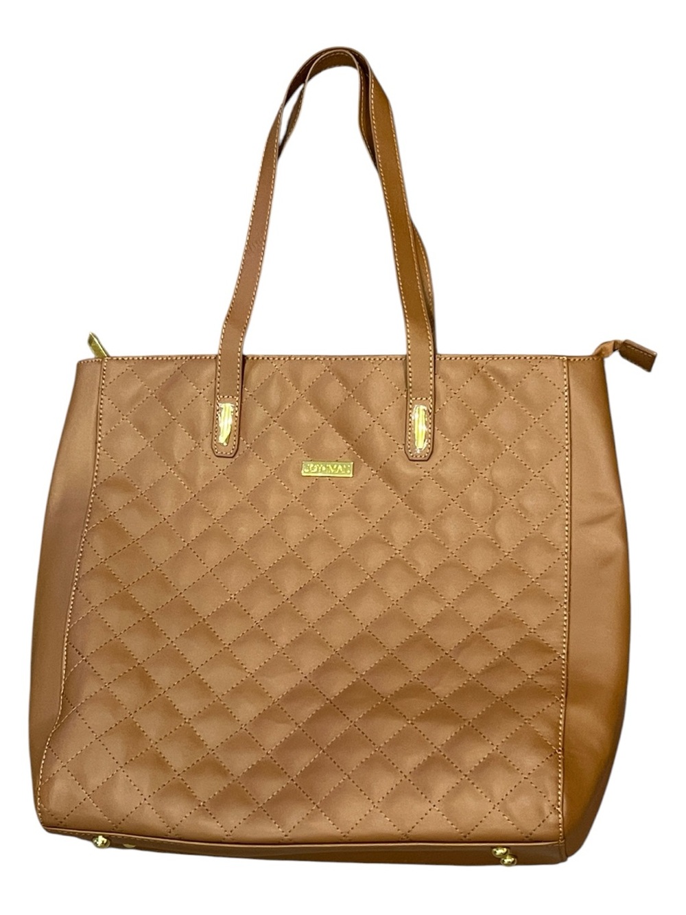 Joy & Iman Diamond Quilted Genuine Leather Tote Bag